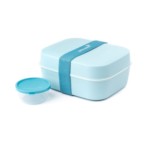 Lunchbox dwupoziomowy z pojemnikiem na sos, pudełko na kanapki Amuse błękitny A-000111, ean 5410801111006