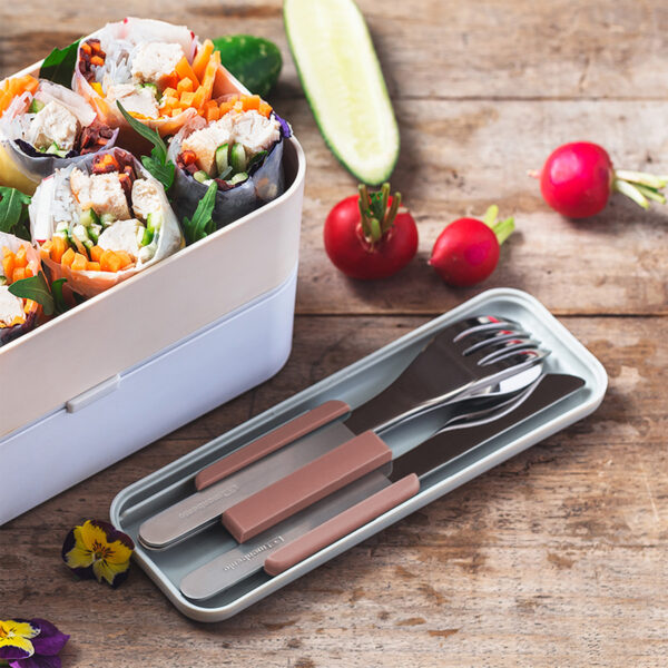 Monbento Slim Box sztućce na wynos w etui Pink Moka - obrazek 3