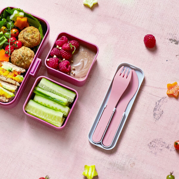 Monbento Pocket Color sztućce na wynos w etui Rose Blush